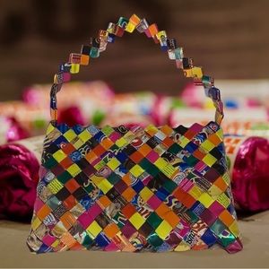 Candy Wrapper Candy Purse Handbag Colorful Zig Zag Handmade Recycled 11" x 7"